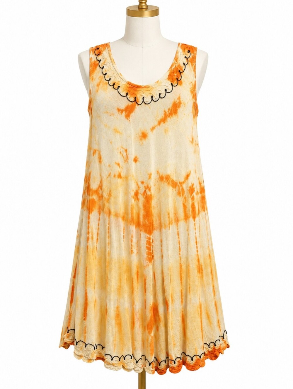 FASHION TERMINAL TIE-DYE SUNDRESS in Orange and Cream.